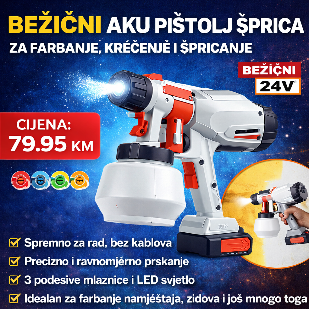 AKU PIŠTOLJ ZA ŠPRICANJE / FARBANJE – BEŽIČNI 24V