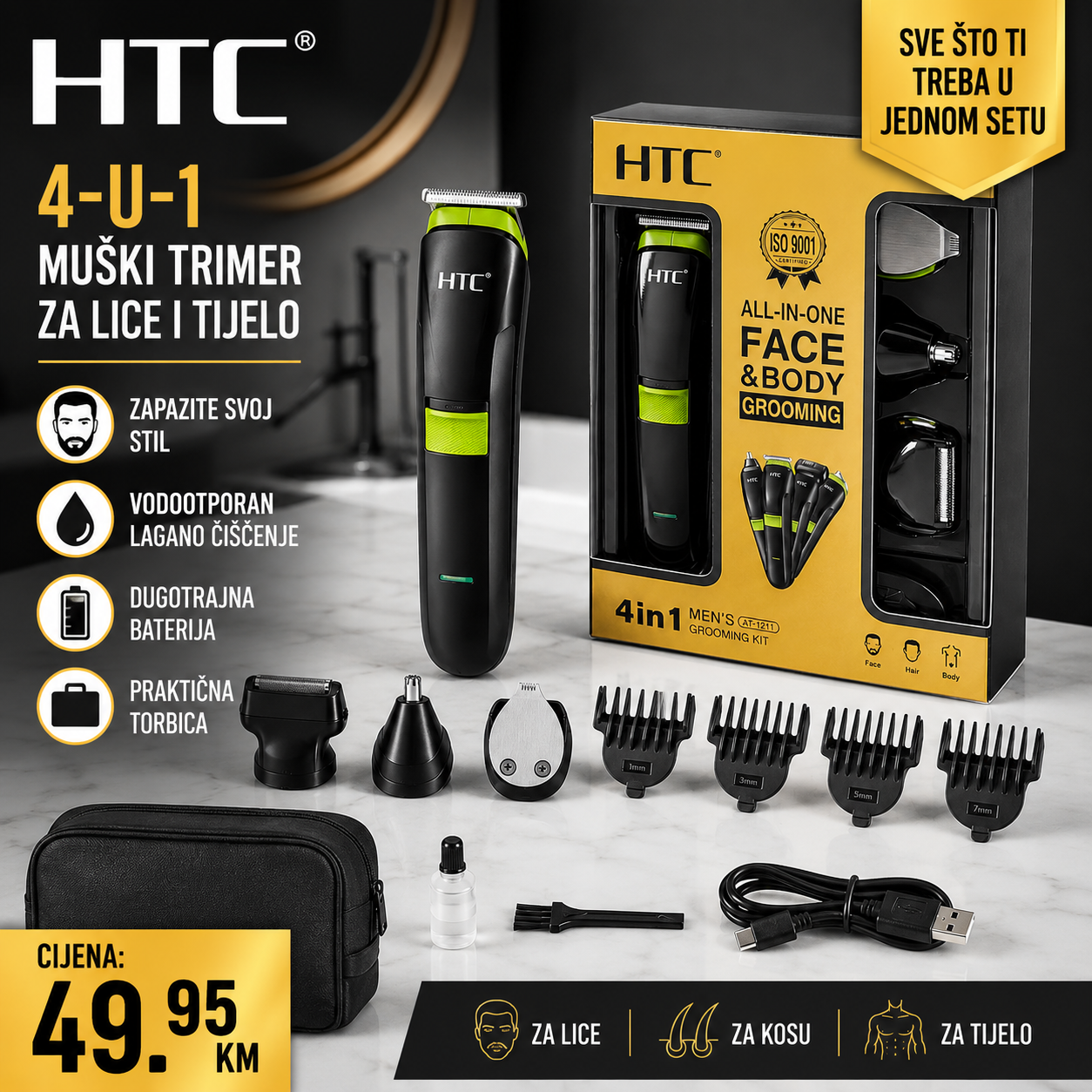 HTC 4-u-1 Muški Trimer za Lice i Tijelo
