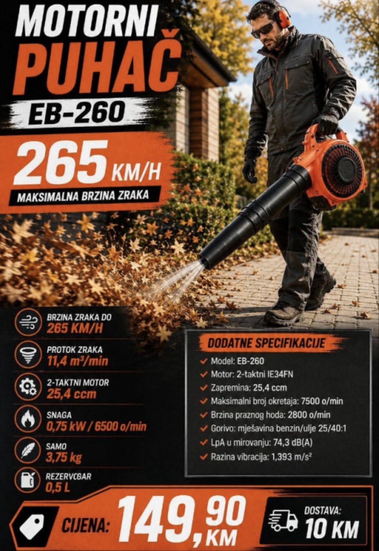 MOTORNI PUHAČ EB-260 – SNAŽNIH 265 KM/H