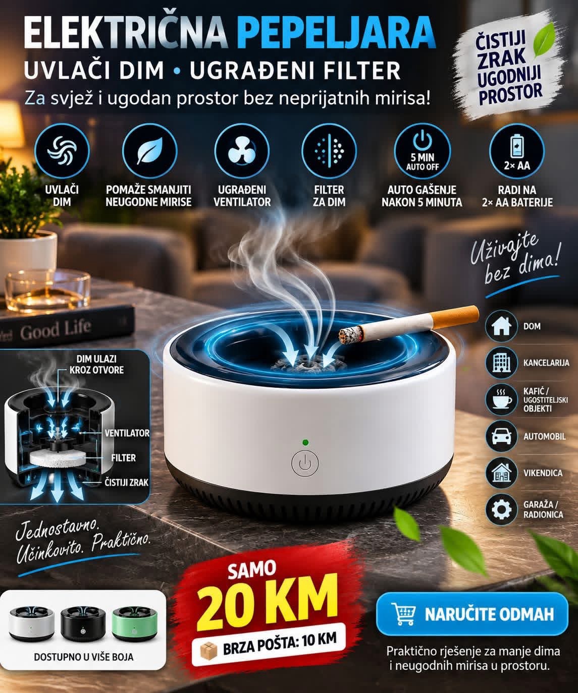 Elektricna pepeljara koja uvlaci dim